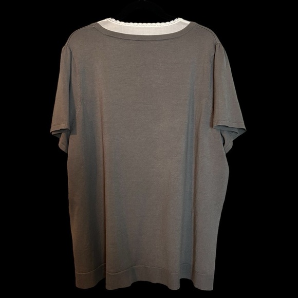 NEXX Woman Knit 75% Silk 25%Nylon 100% Woven Cotton London Fog Gray & White Top - Picture 9 of 15